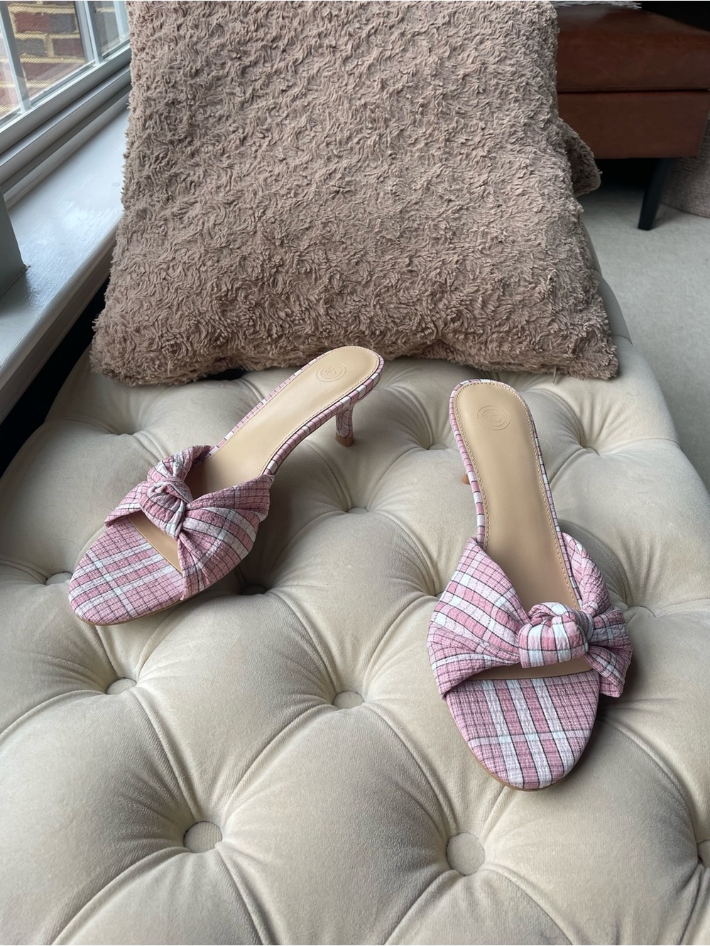 Urban Outfitters Nicole Plaid Pink Kitten Heels